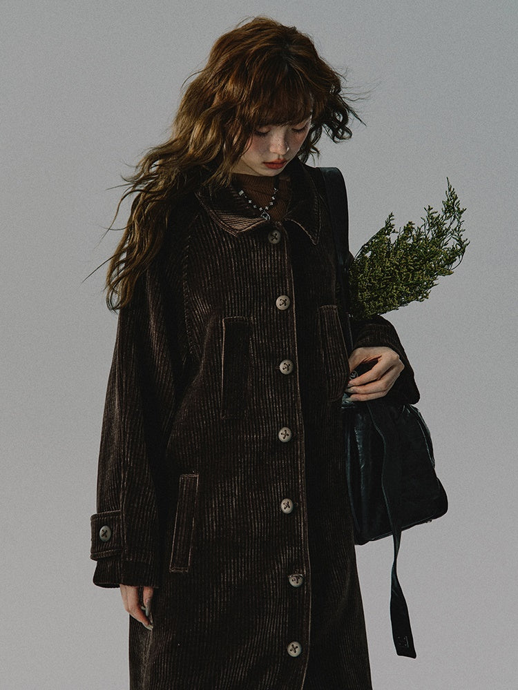 Vintage Frop-Shoulder Wool Ovresize Long-Coat