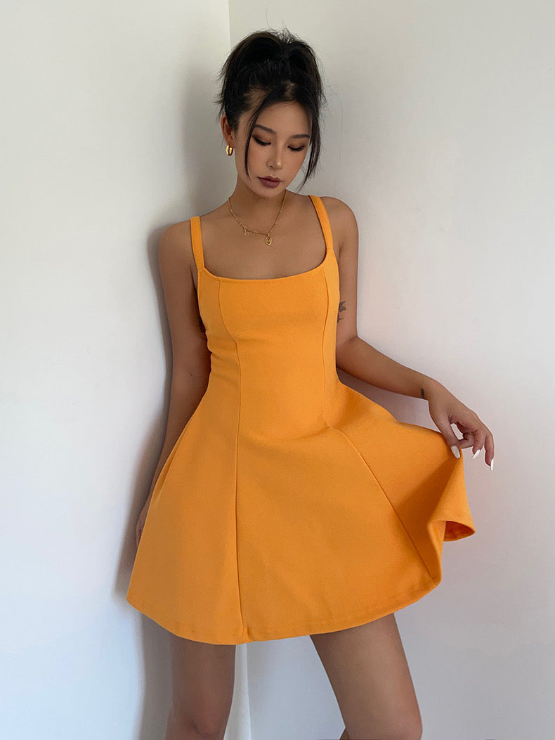 Tie Back Skater Dress in Yellow