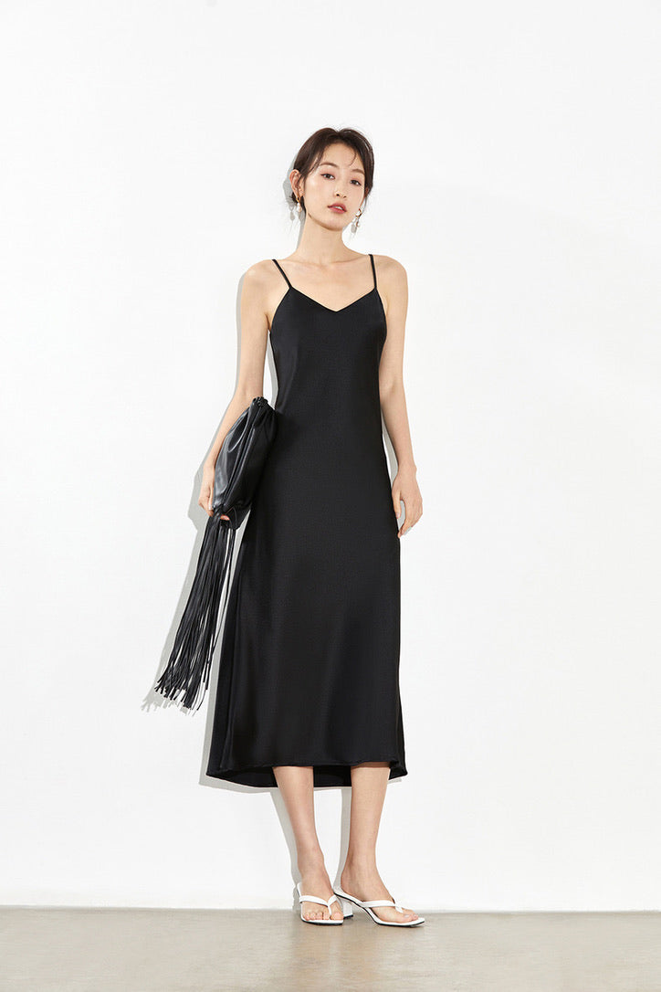 V Cami Slip Dress in Black