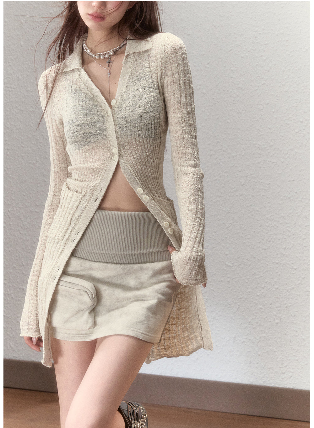 Black & Light Gray Slim-fit Cardigan