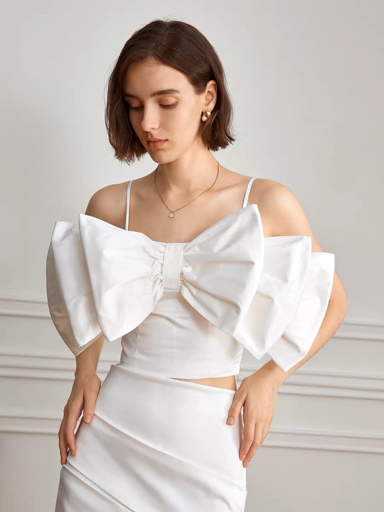 Oversized Triple Bow Cami Top in White