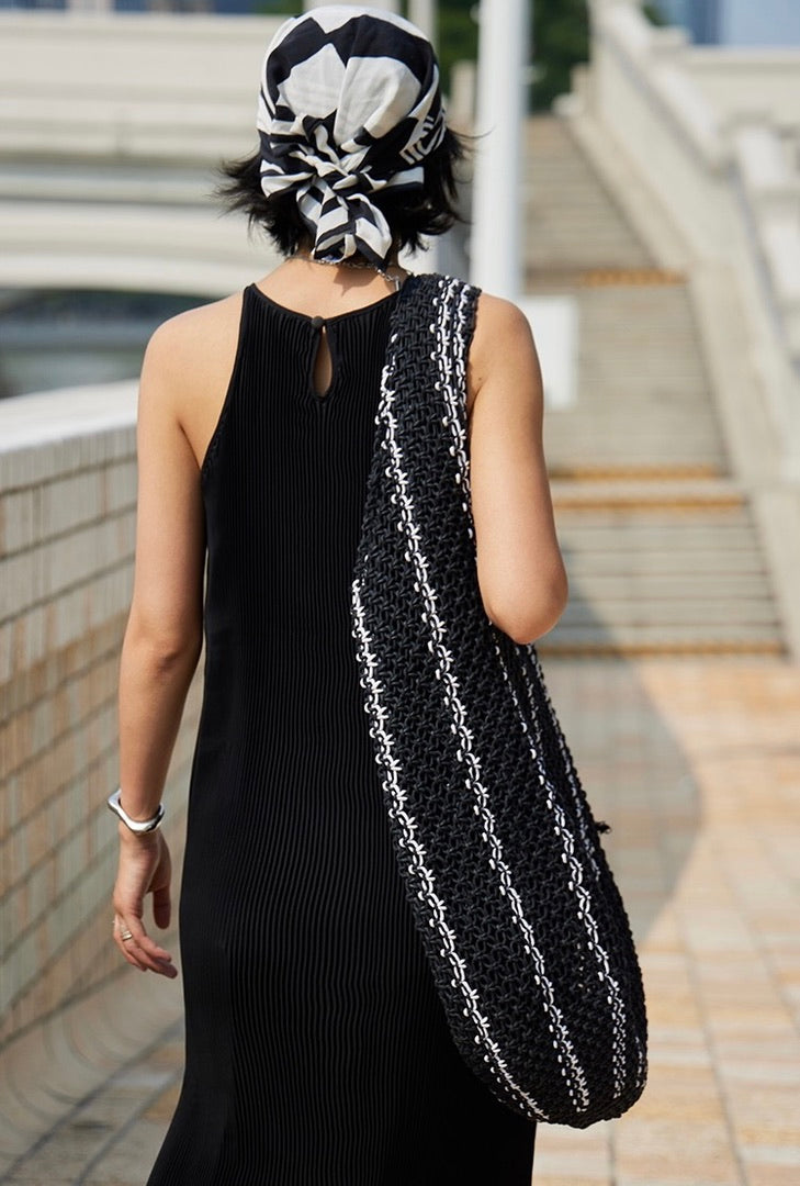 Pleated Maxi Tank Dress in Black