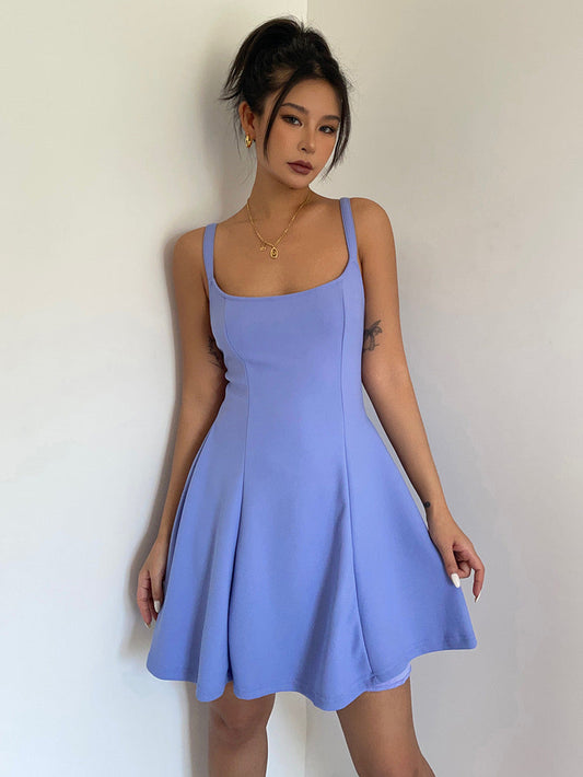 Tie Back Skater Dress in Blue