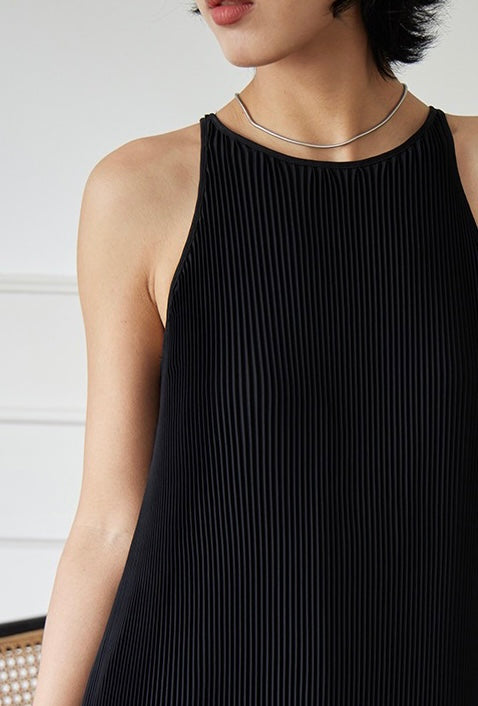 Pleated Maxi Tank Dress in Black