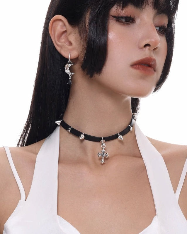 Rivet Heart Cross Choker