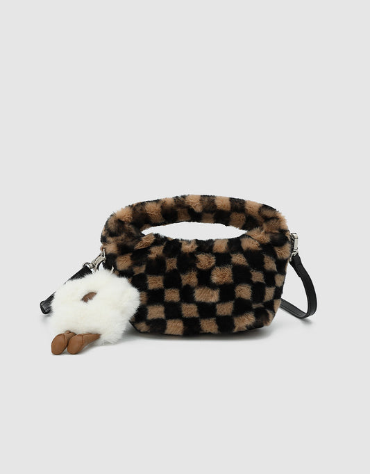 Fluffy Checkered Shoulder Bag