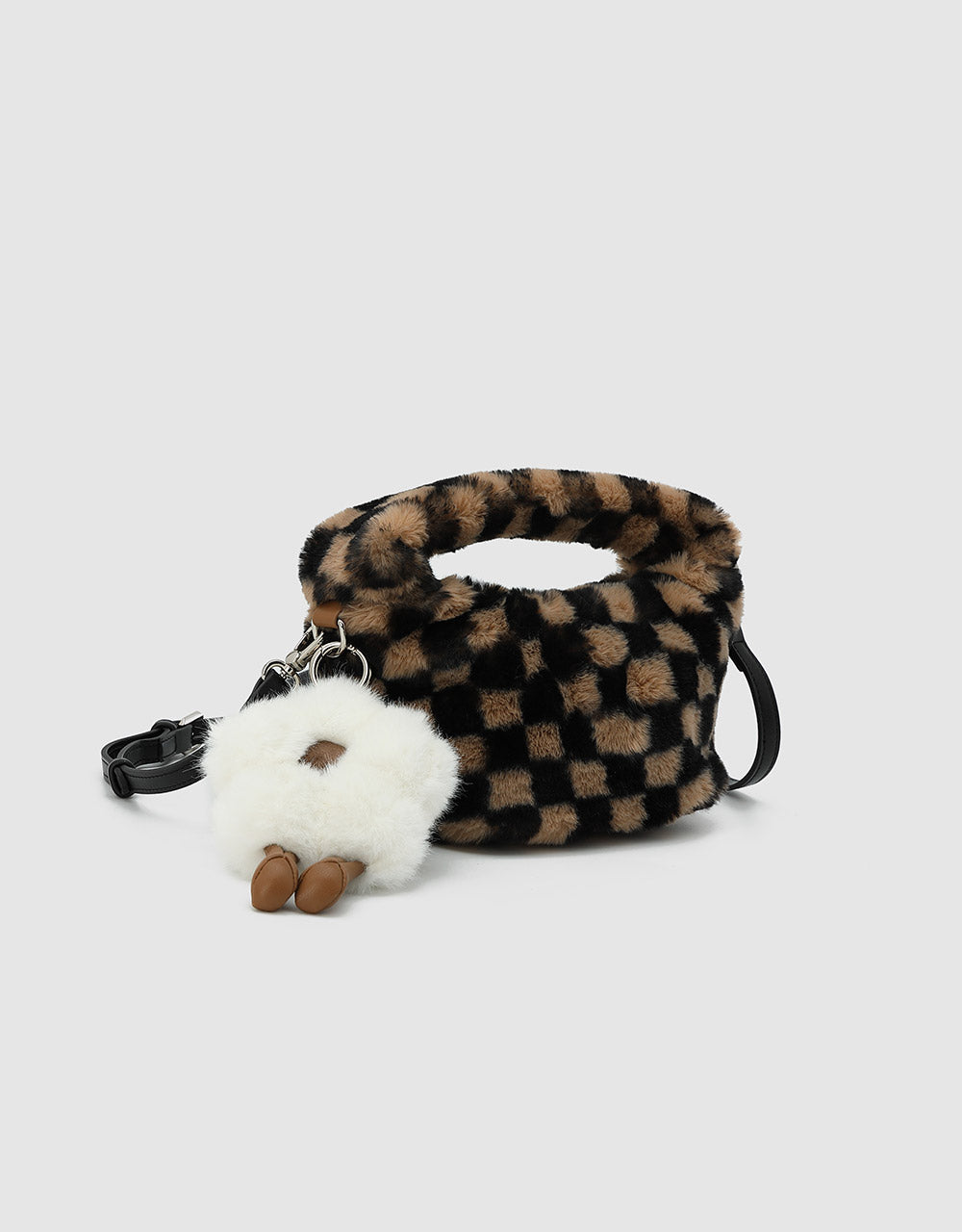 Fluffy Checkered Shoulder Bag