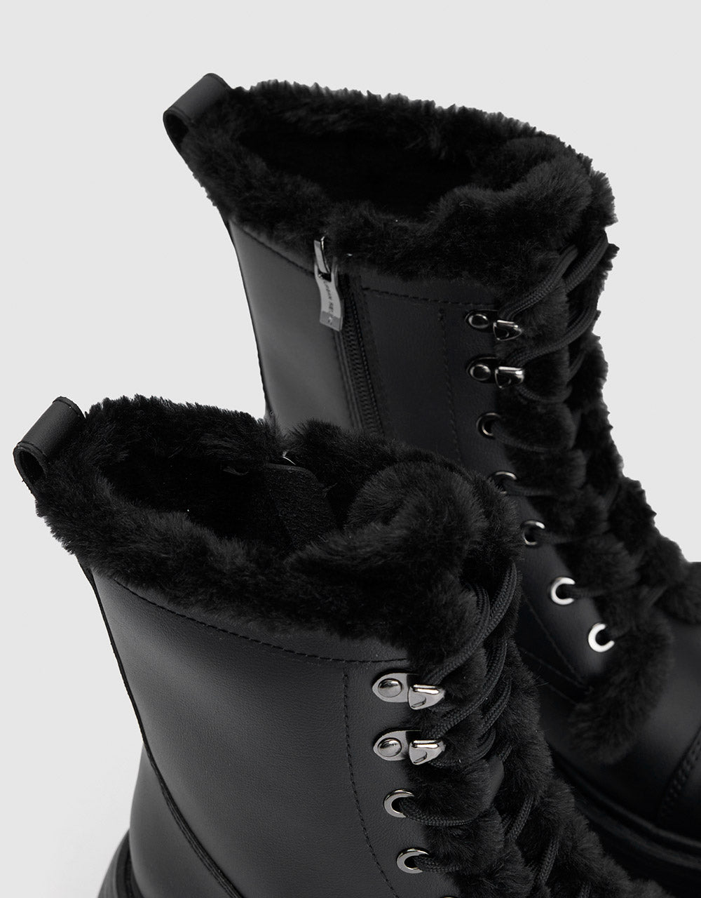 Faux Fur Trim Combat Boots