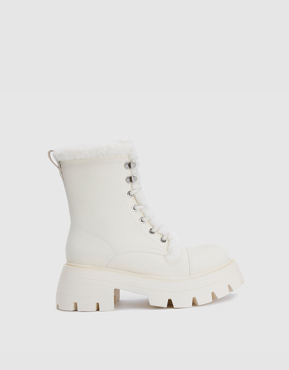 Faux Fur Trim Combat Boots