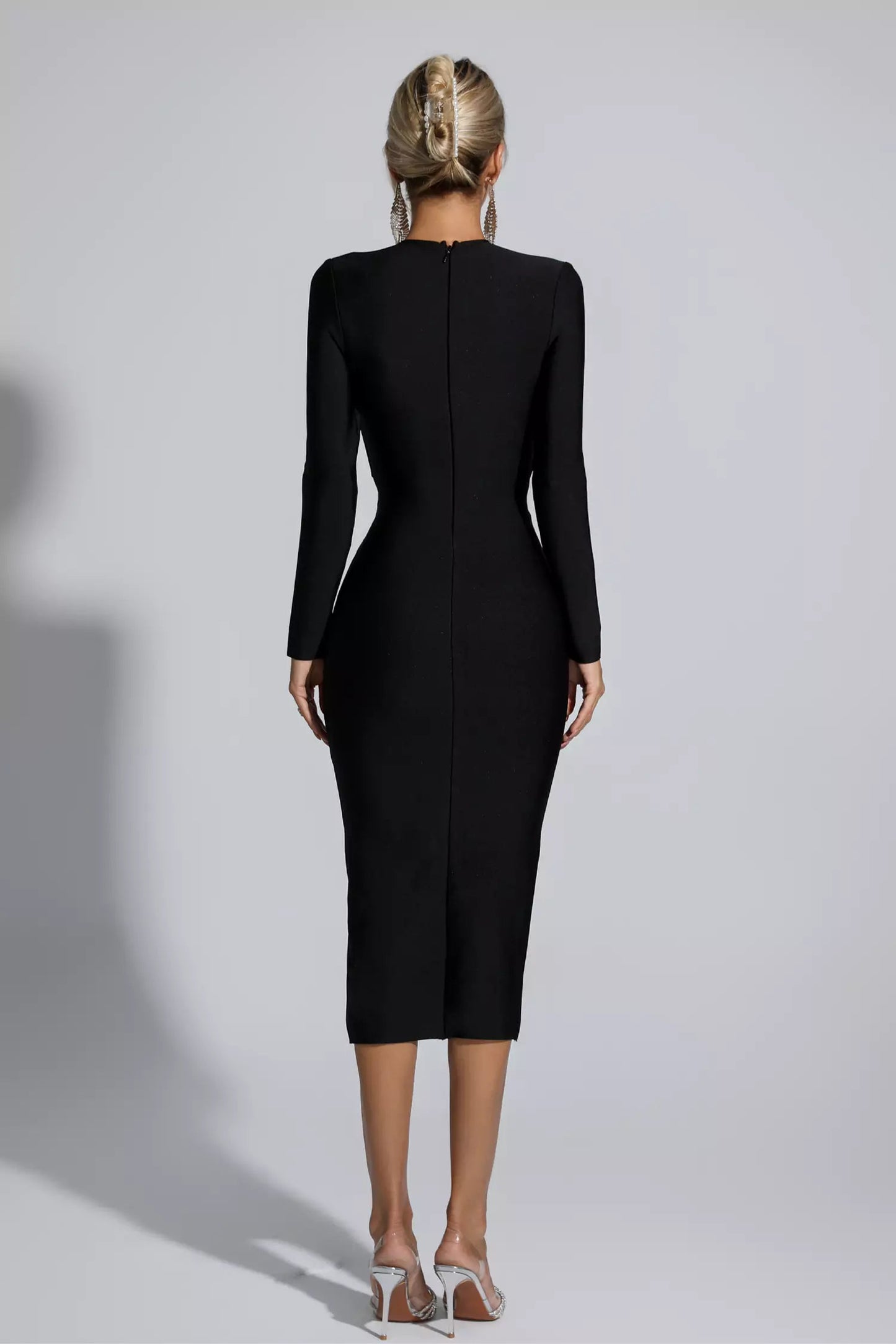 Addilyn Black Hollow Out Bandage Midi Dress