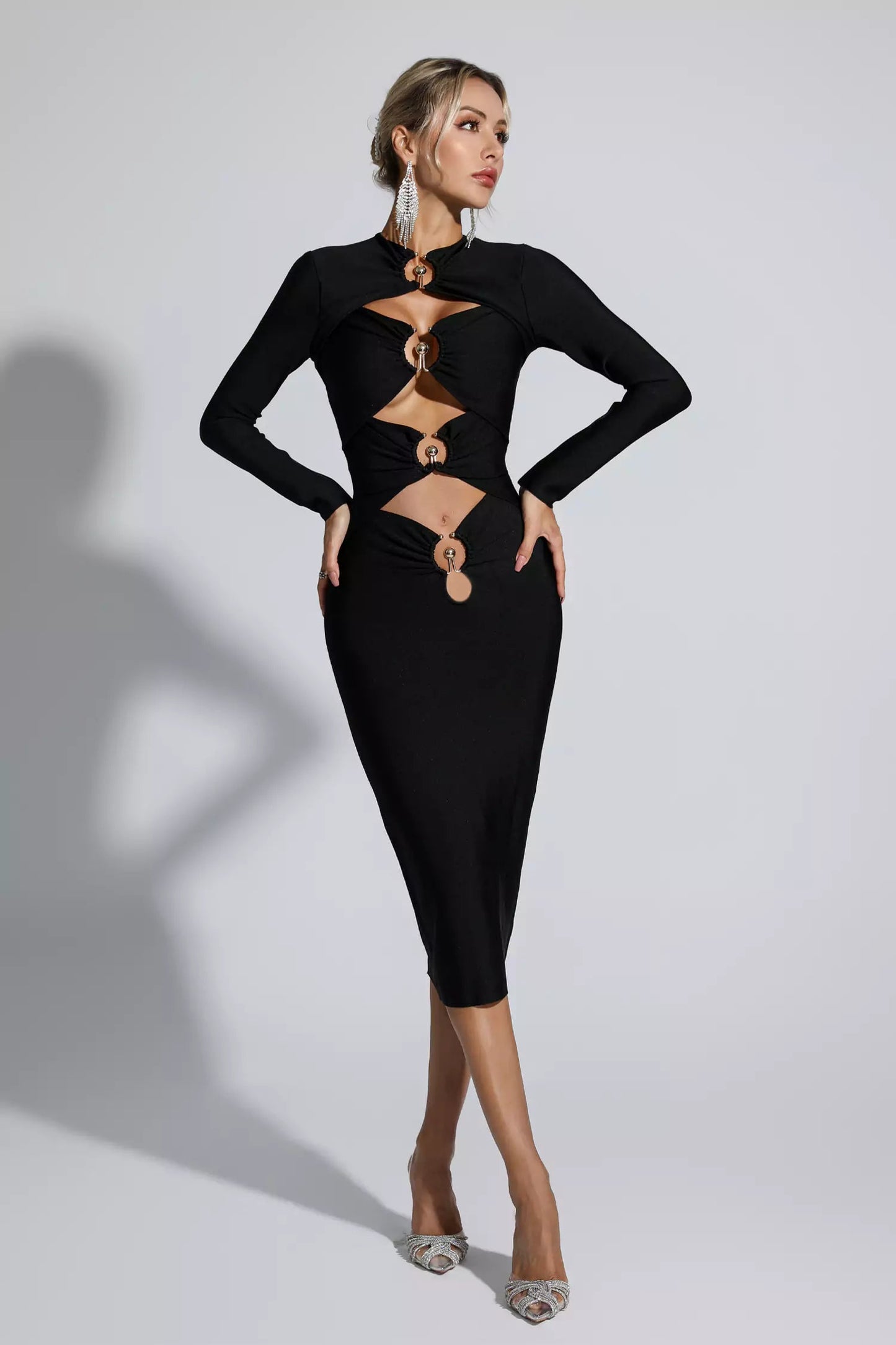 Addilyn Black Hollow Out Bandage Midi Dress