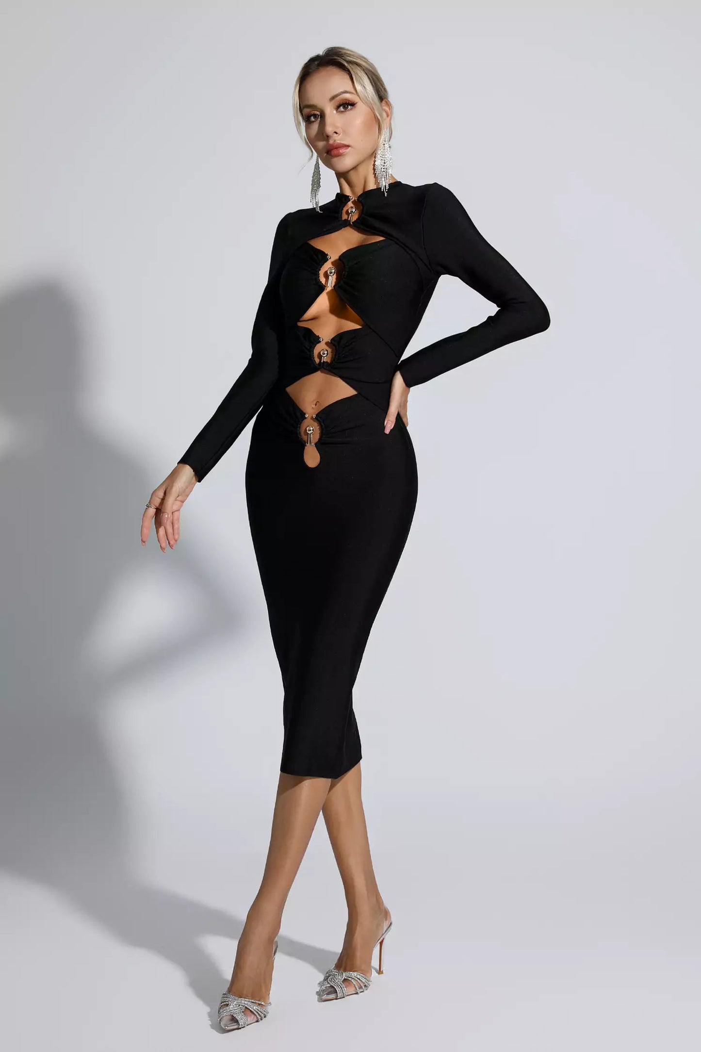 Addilyn Black Hollow Out Bandage Midi Dress