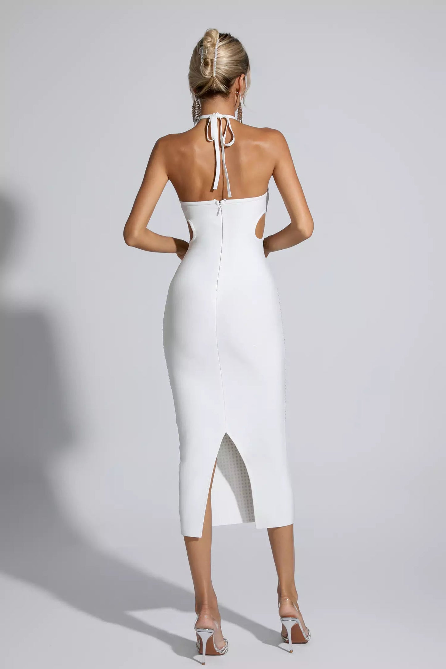 Adriana White Diamante Midi Dress