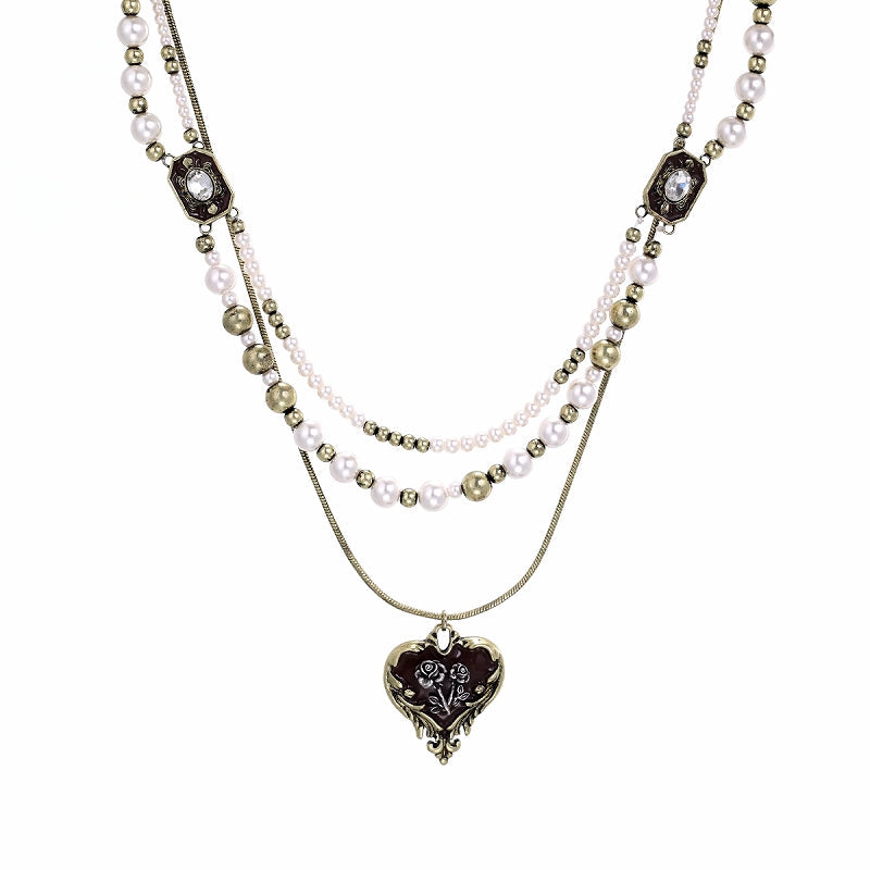 Retro Heart Rose Layer Necklace