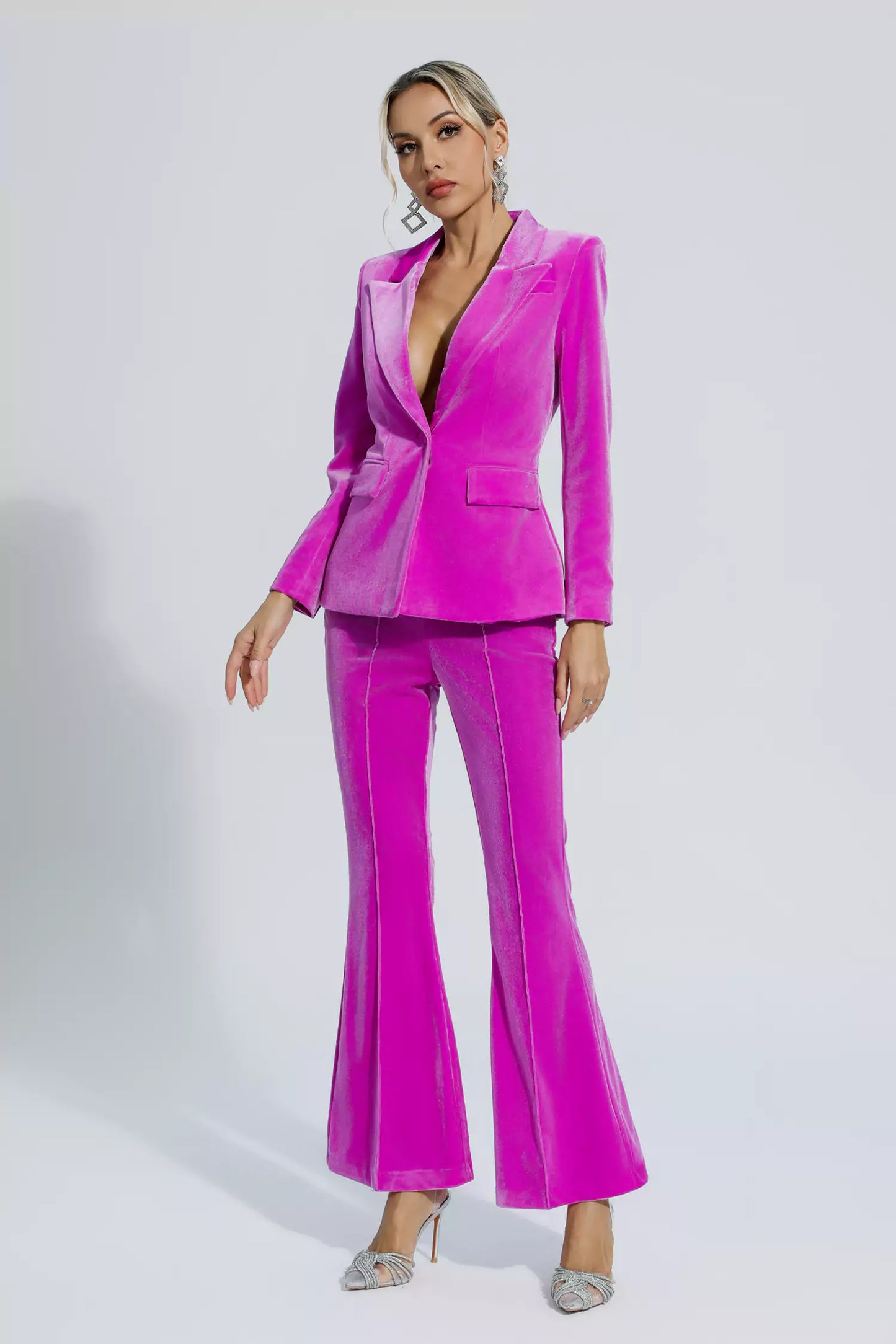 Aleena Magenta Velvet Blazer Set