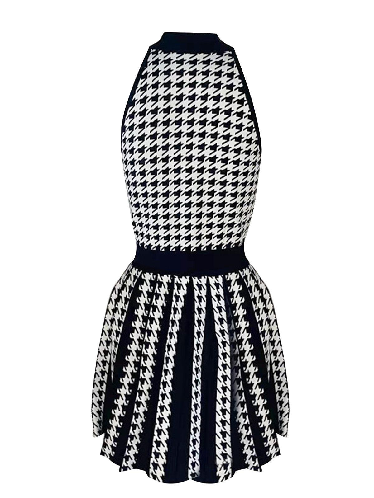 Amadea Houndstooth Knitted Mini Dress