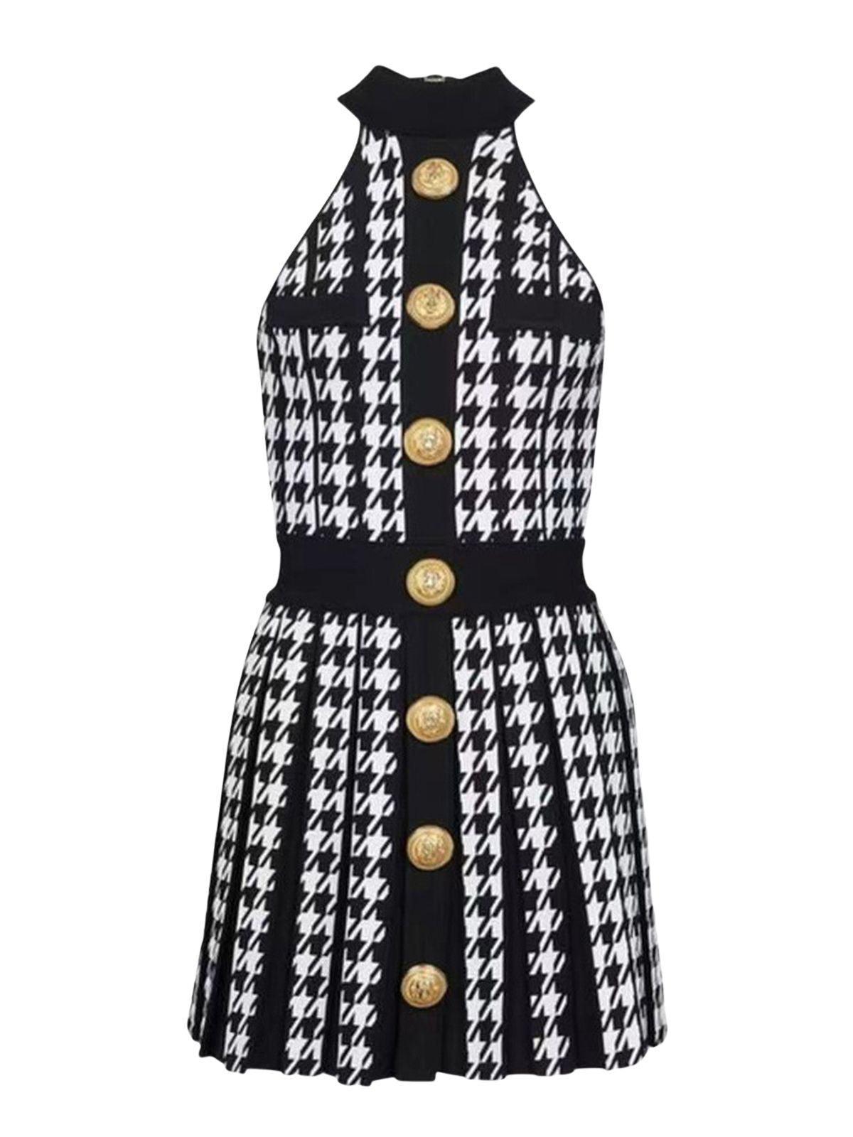 Amadea Houndstooth Knitted Mini Dress