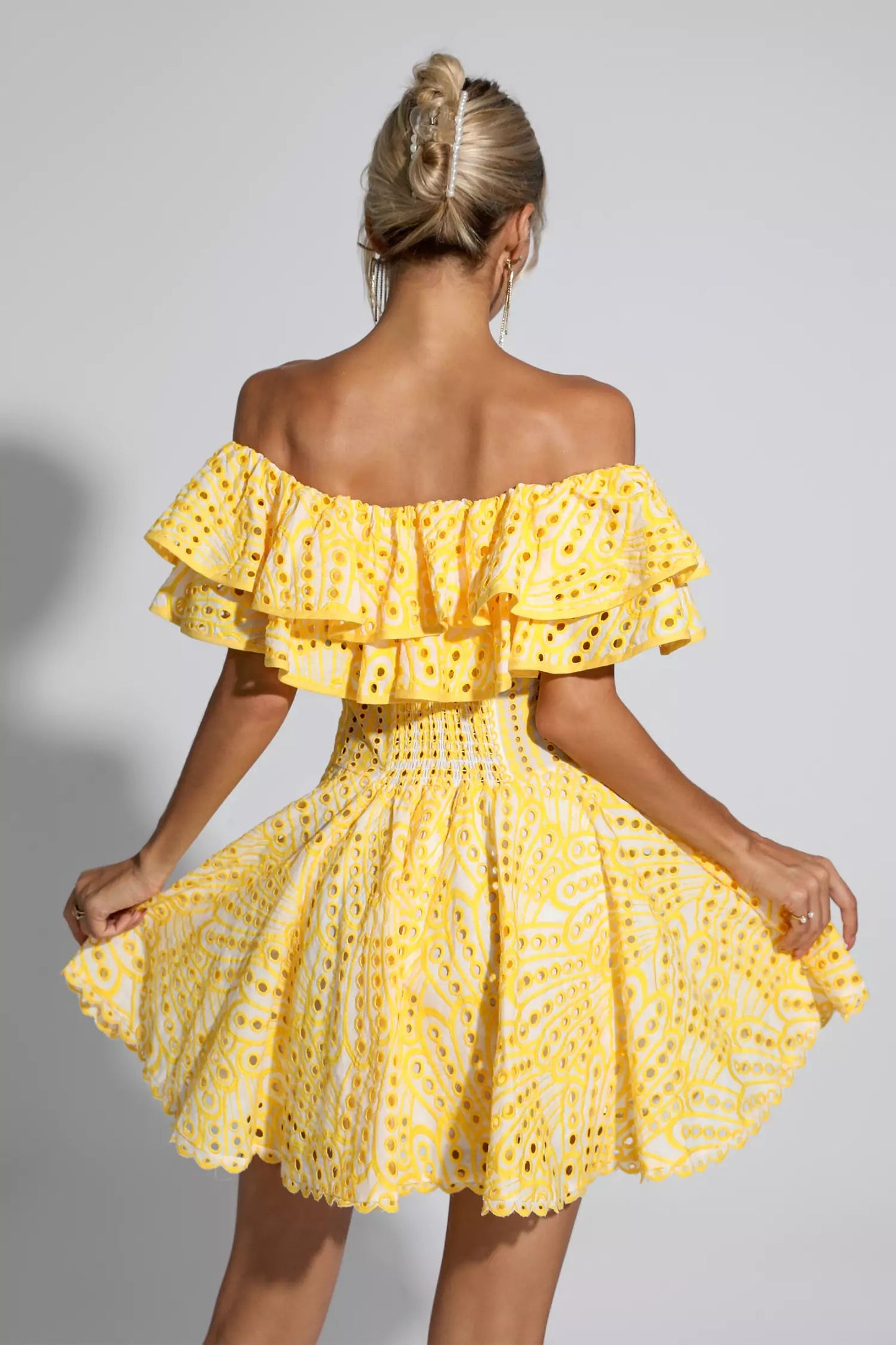 Amora Yellow Cutout Ruffle Mini Dress