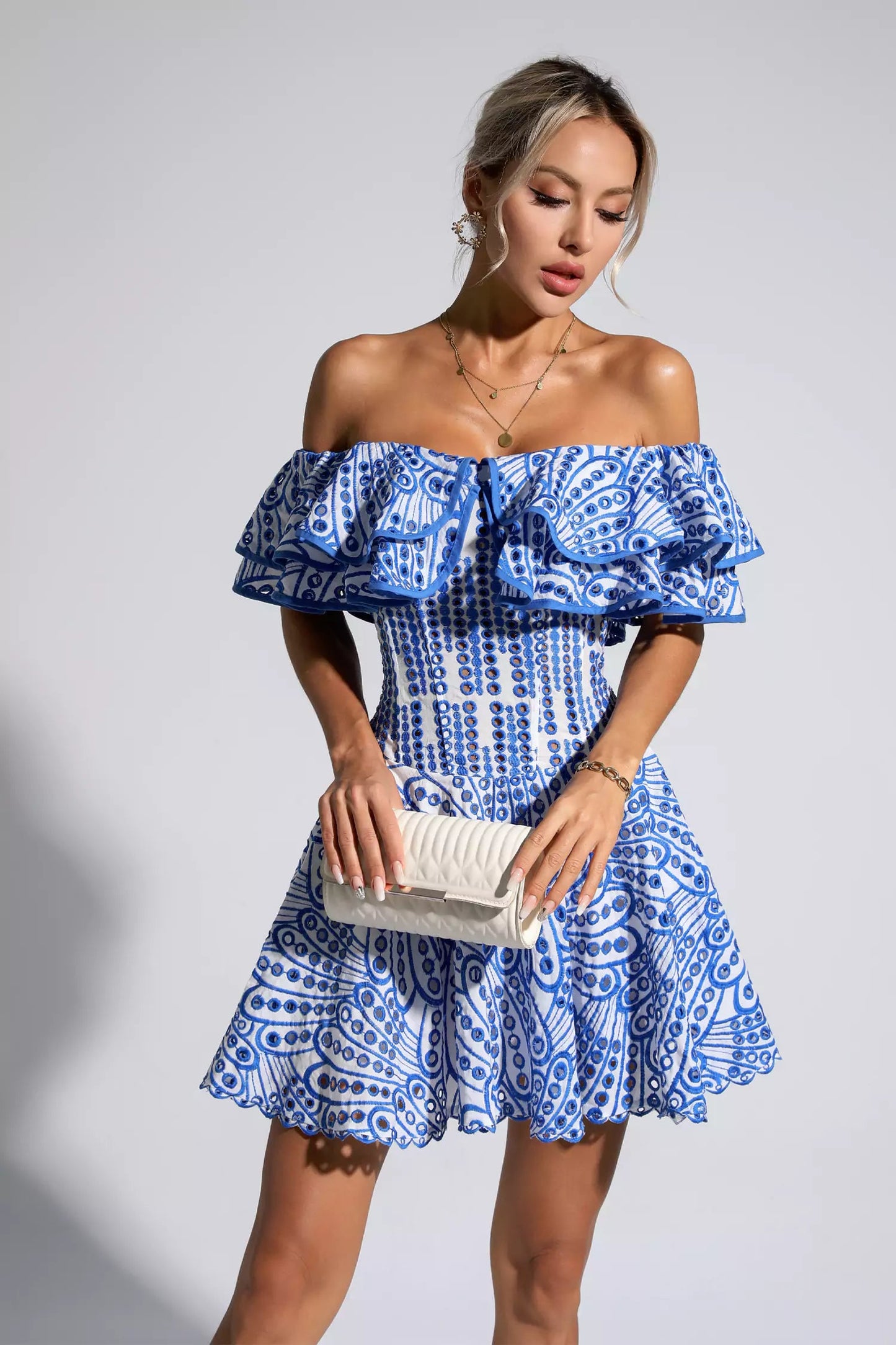 Amora Blue Cutout Ruffle Mini Dress