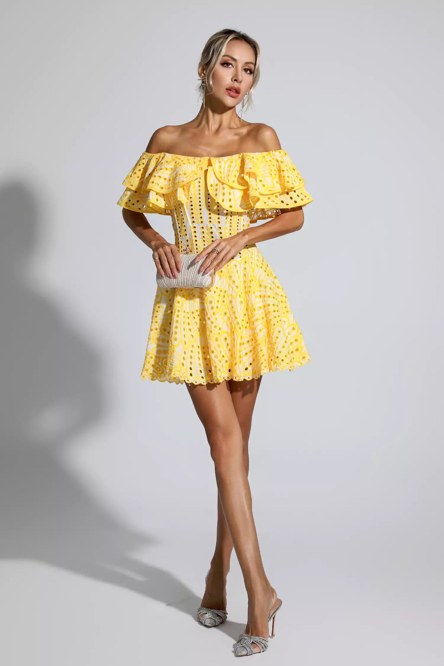 Amora Yellow Cutout Ruffle Mini Dress