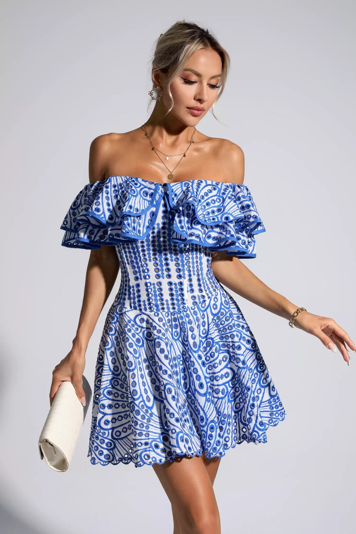 Amora Blue Cutout Ruffle Mini Dress