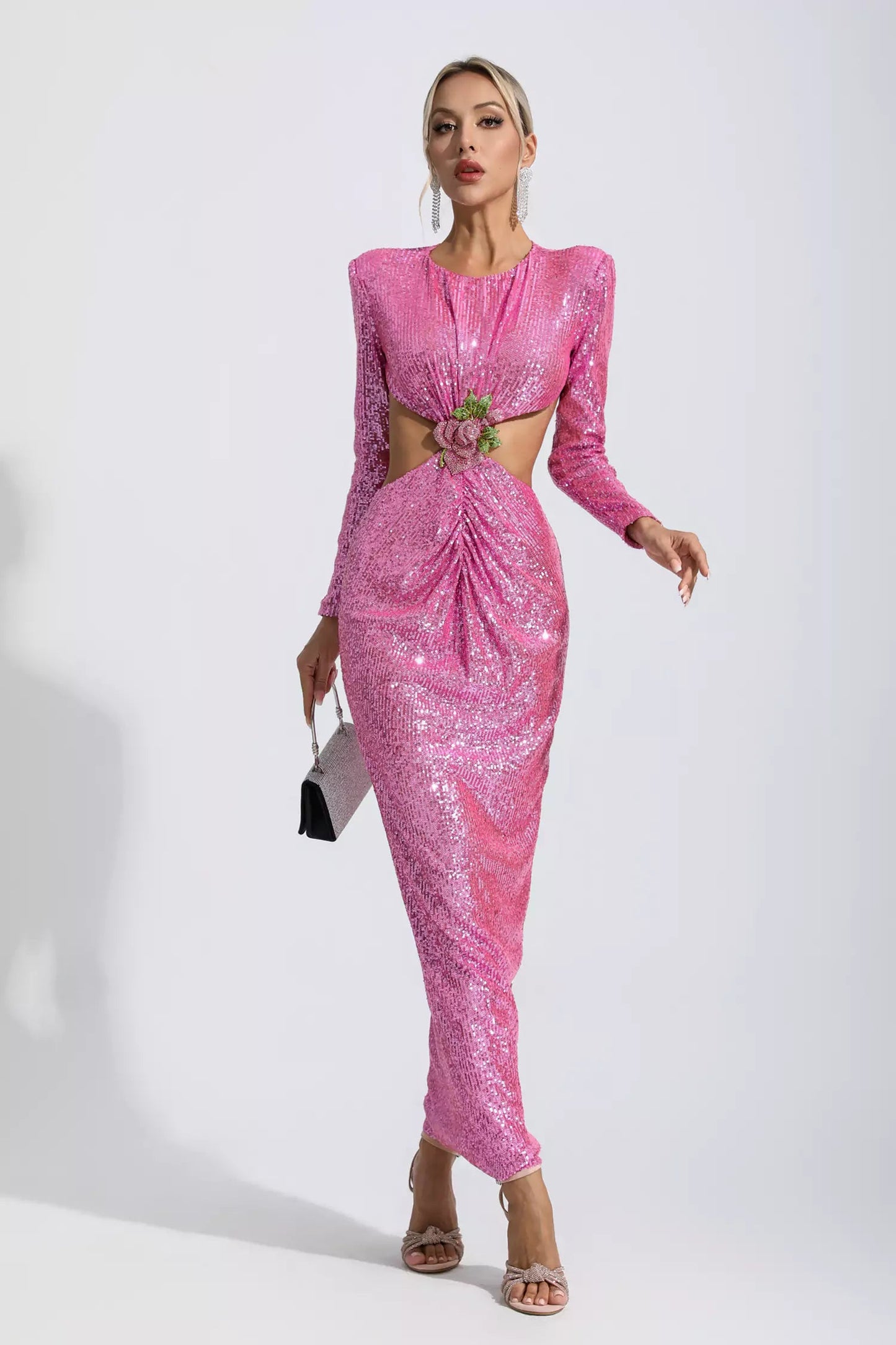 Ana Pink Sequin Backless Dress