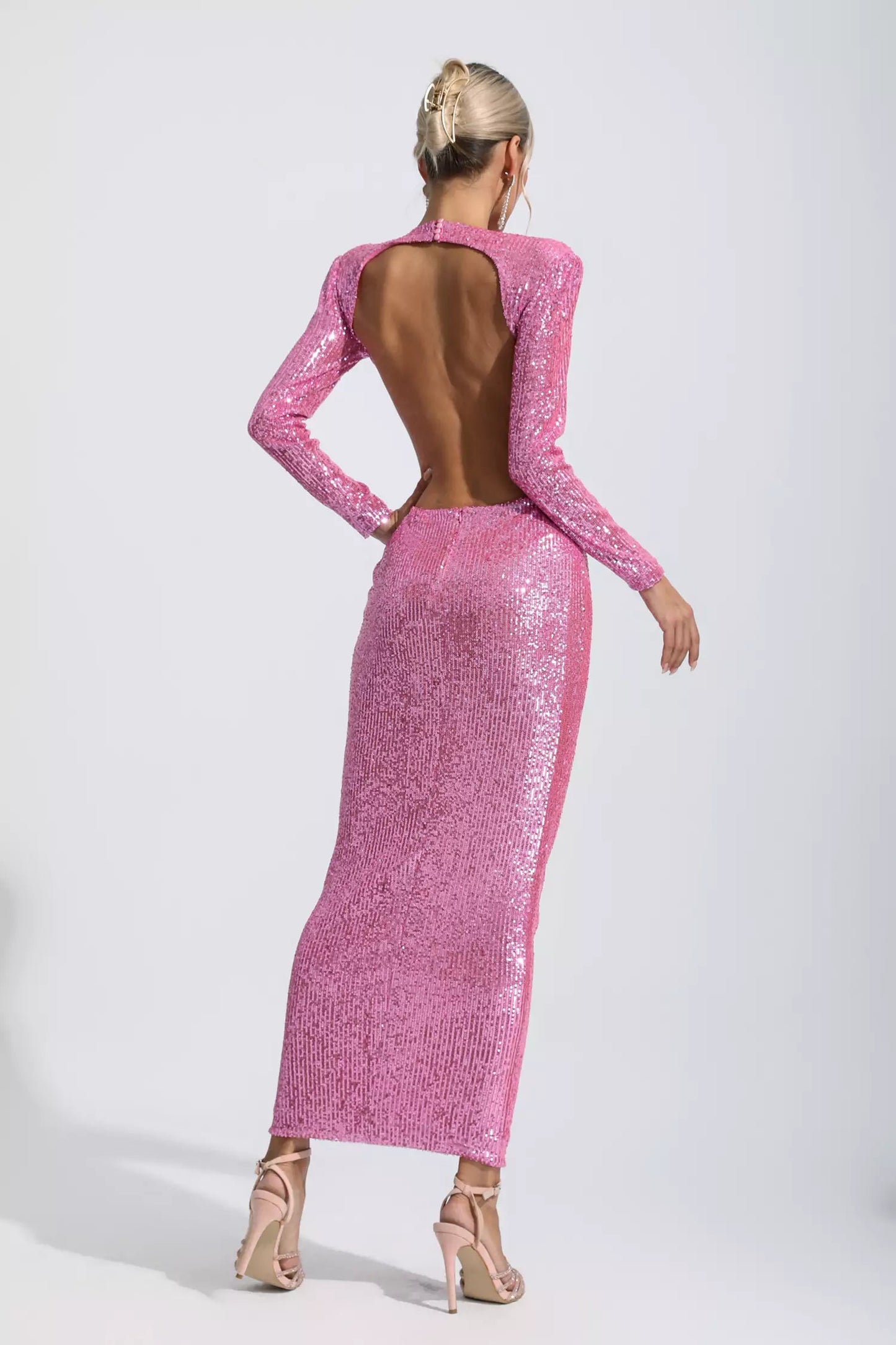 Ana Pink Sequin Backless Dress