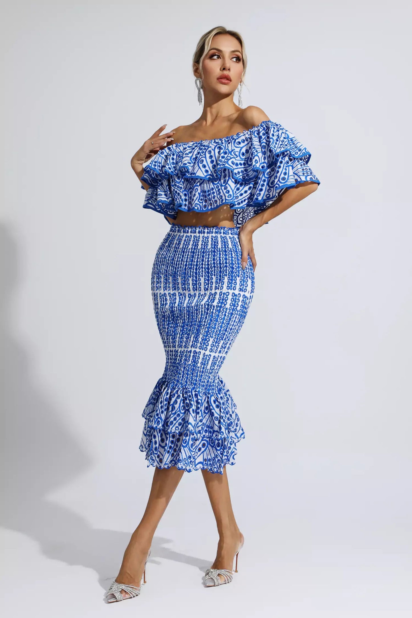 Anaya Blue Cutout Ruffle Set