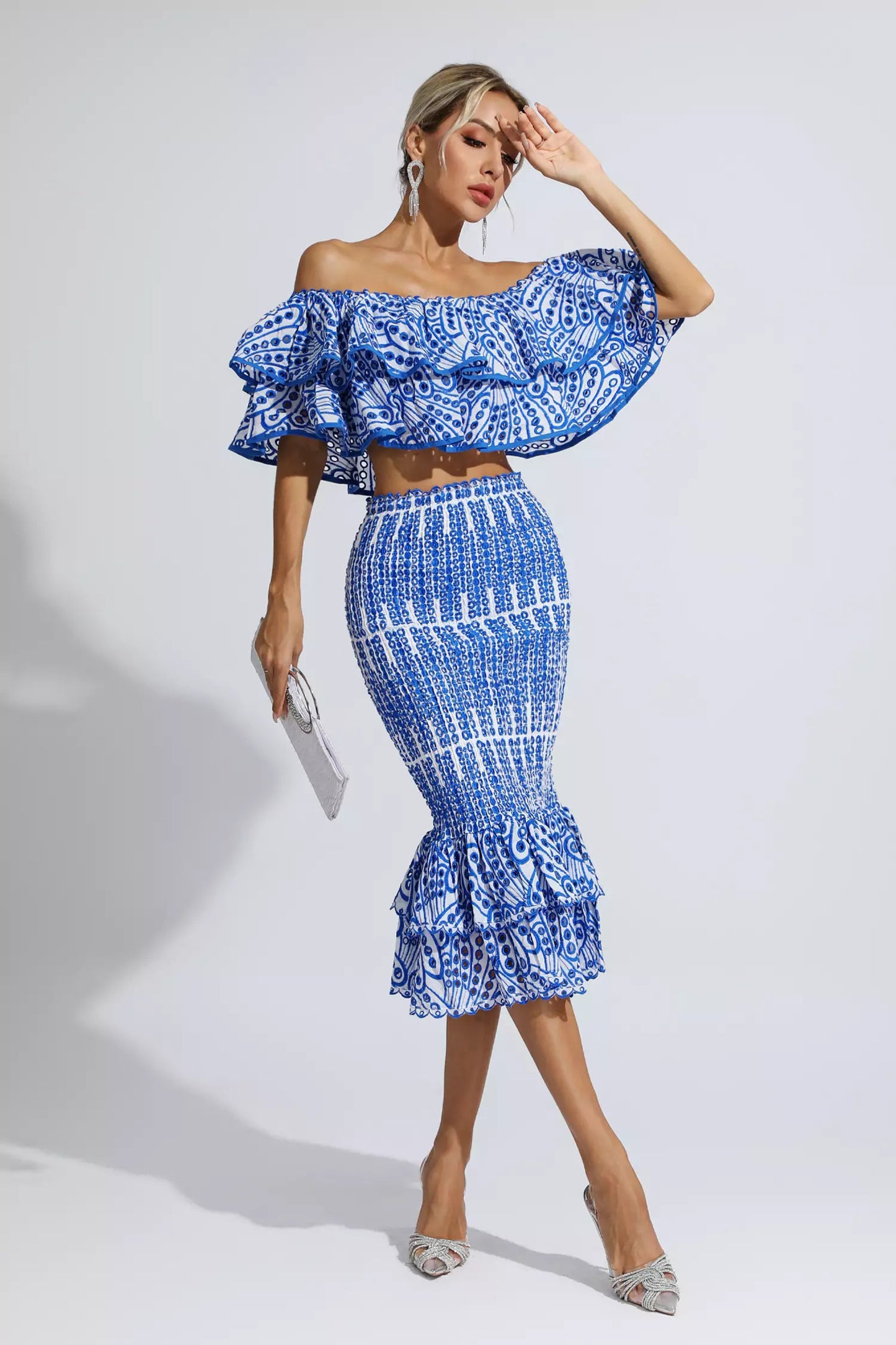 Anaya Blue Cutout Ruffle Set