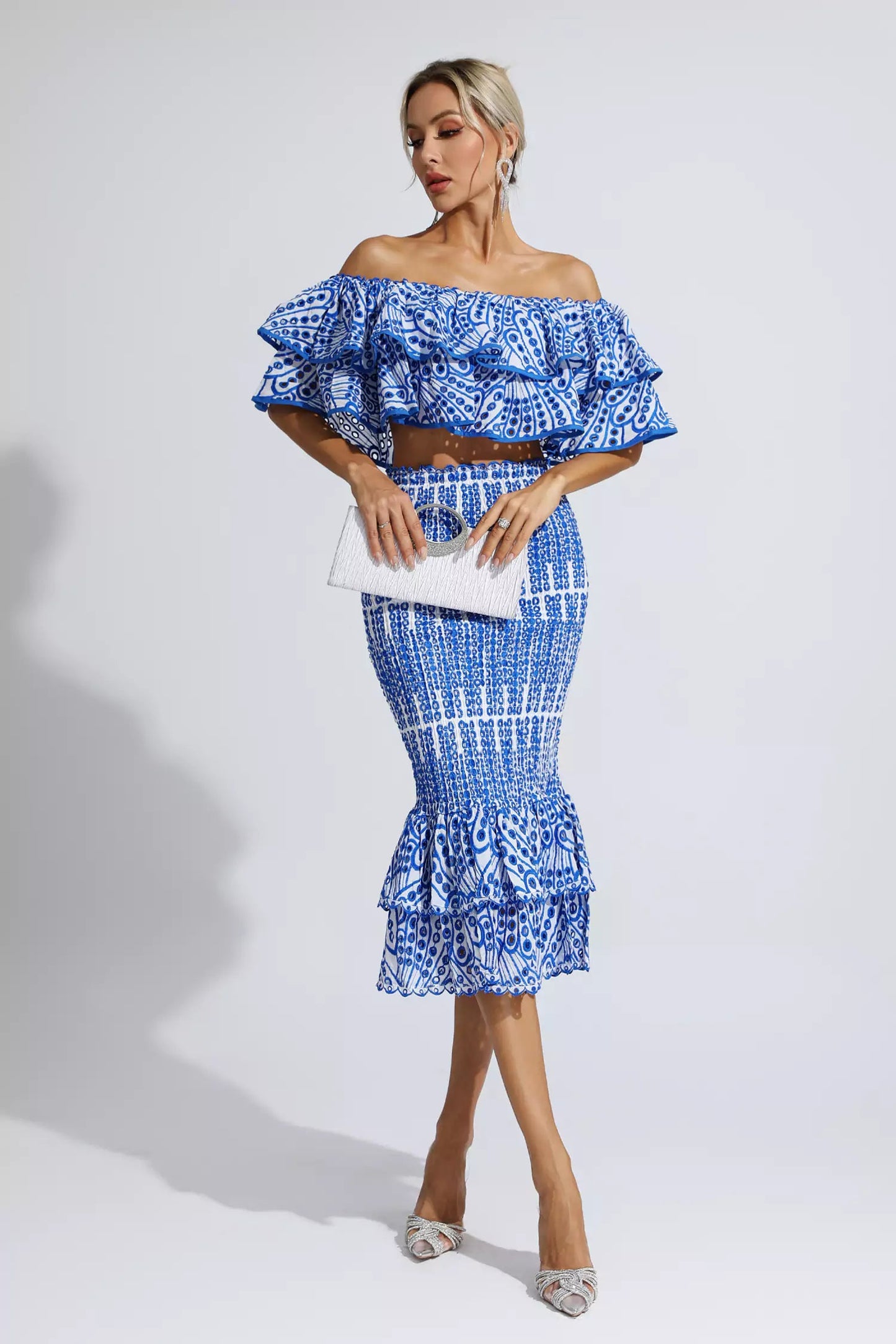 Anaya Blue Cutout Ruffle Set