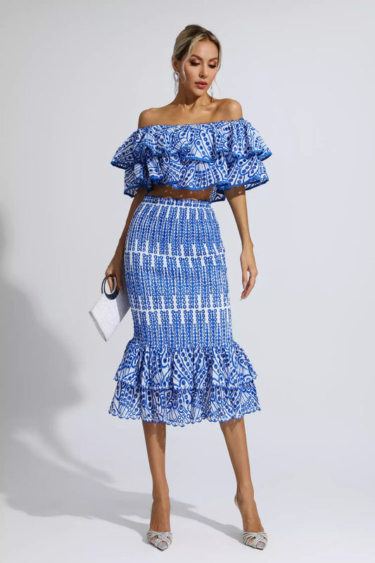 Anaya Blue Cutout Ruffle Set