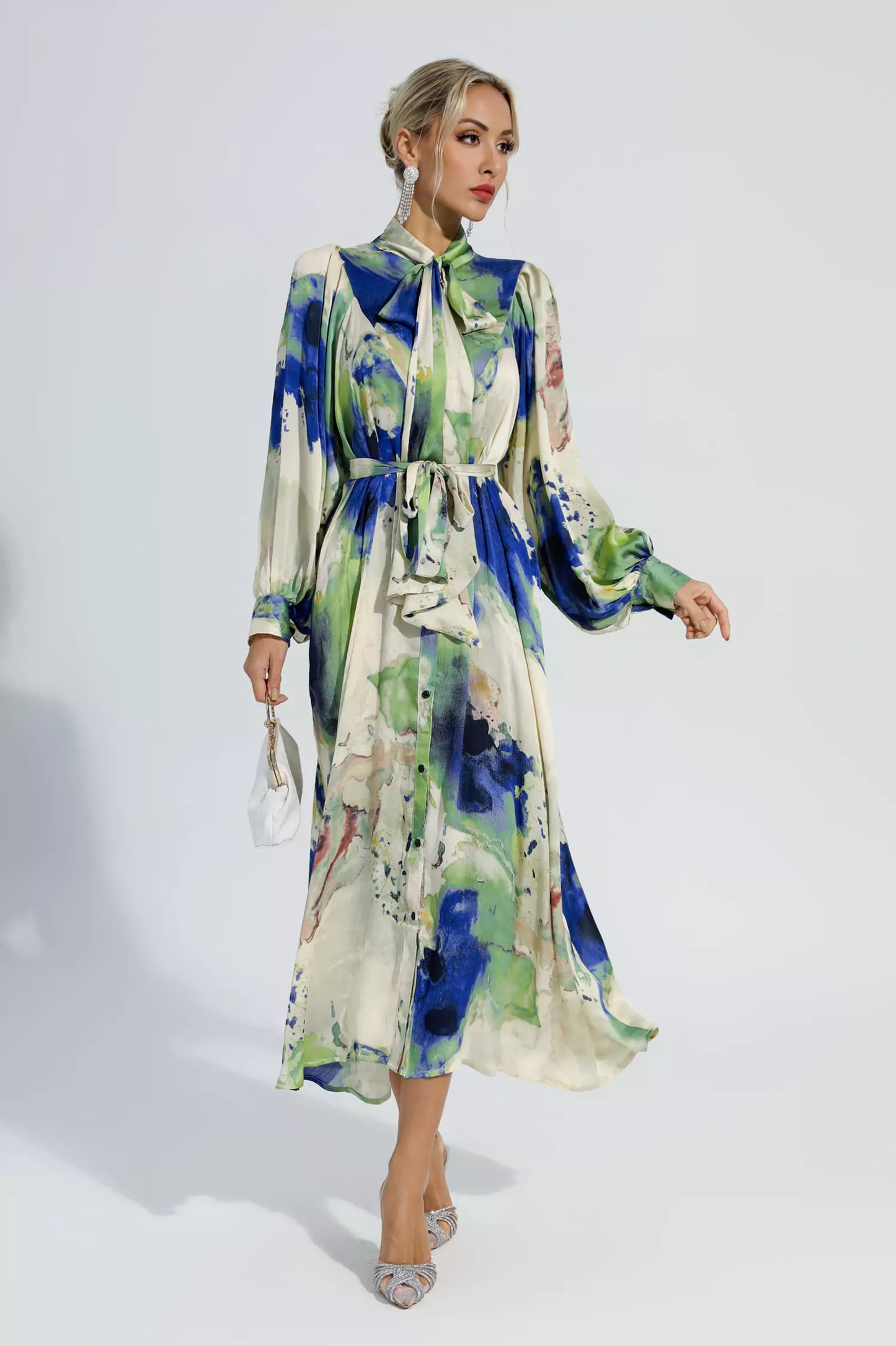 Anne Floral Tie Dye Long Sleeves Maxi Dress