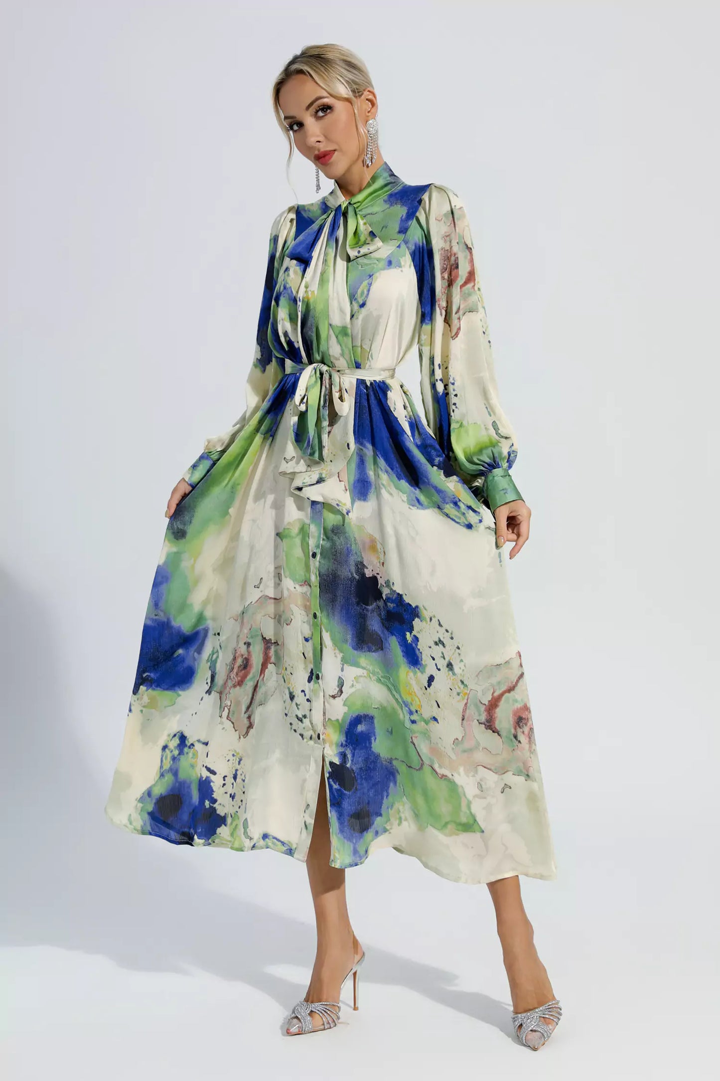 Anne Floral Tie Dye Long Sleeves Maxi Dress