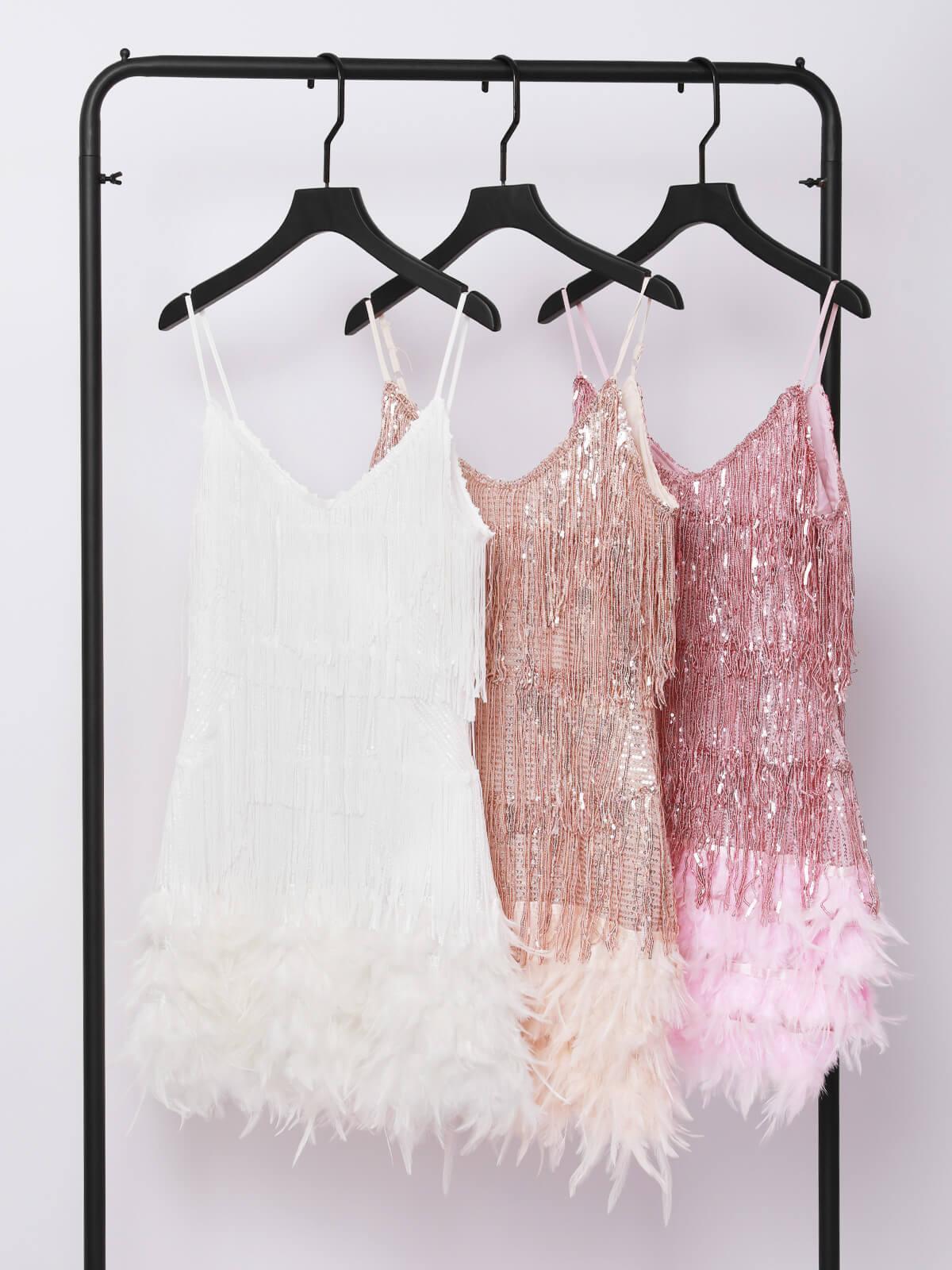 Austyn Tassel Feather Mini Dress In Champagne FancyAdd Austyn Tassel Feather Mini Dress In Champagne FancyAdd
