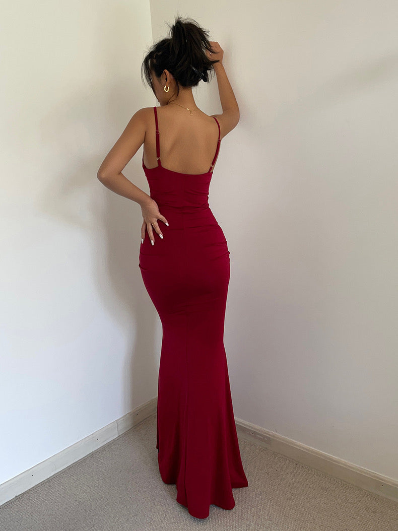 Shirring Cami Maxi Dress in Red