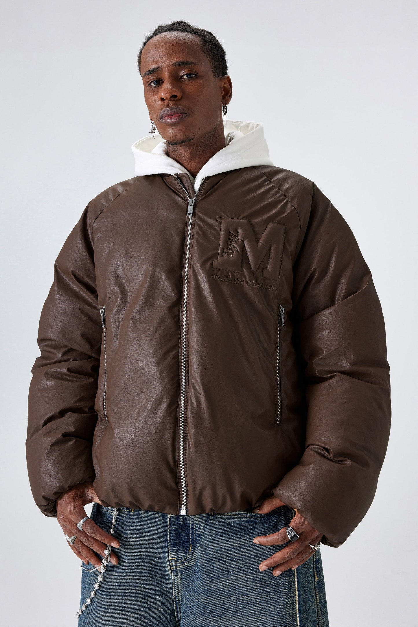 MEDM 엠보싱 가죽 다운 재킷