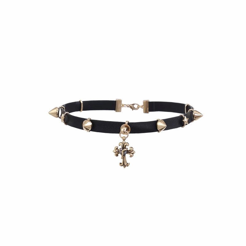 Rivet Heart Cross Choker