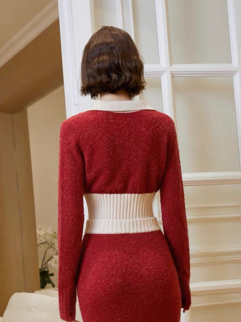 Simone Polo Knitted Top in Red