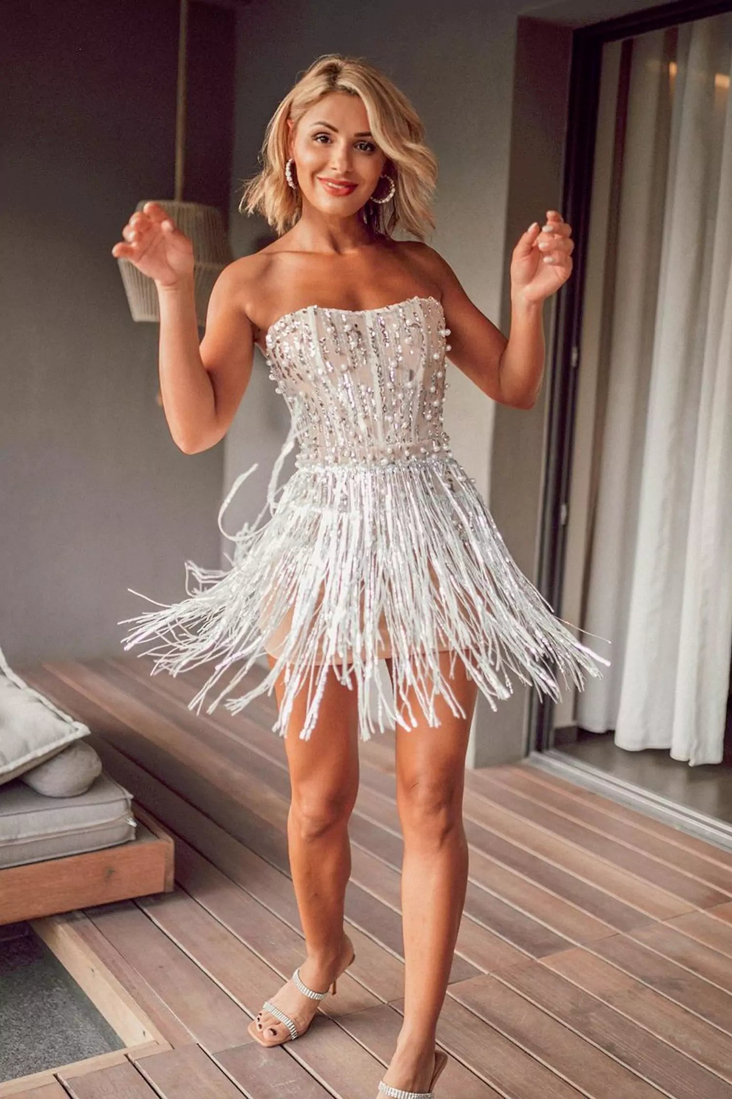 Charli Pearl Sequin Tassel Mini Dress-Silver – FancyAdd