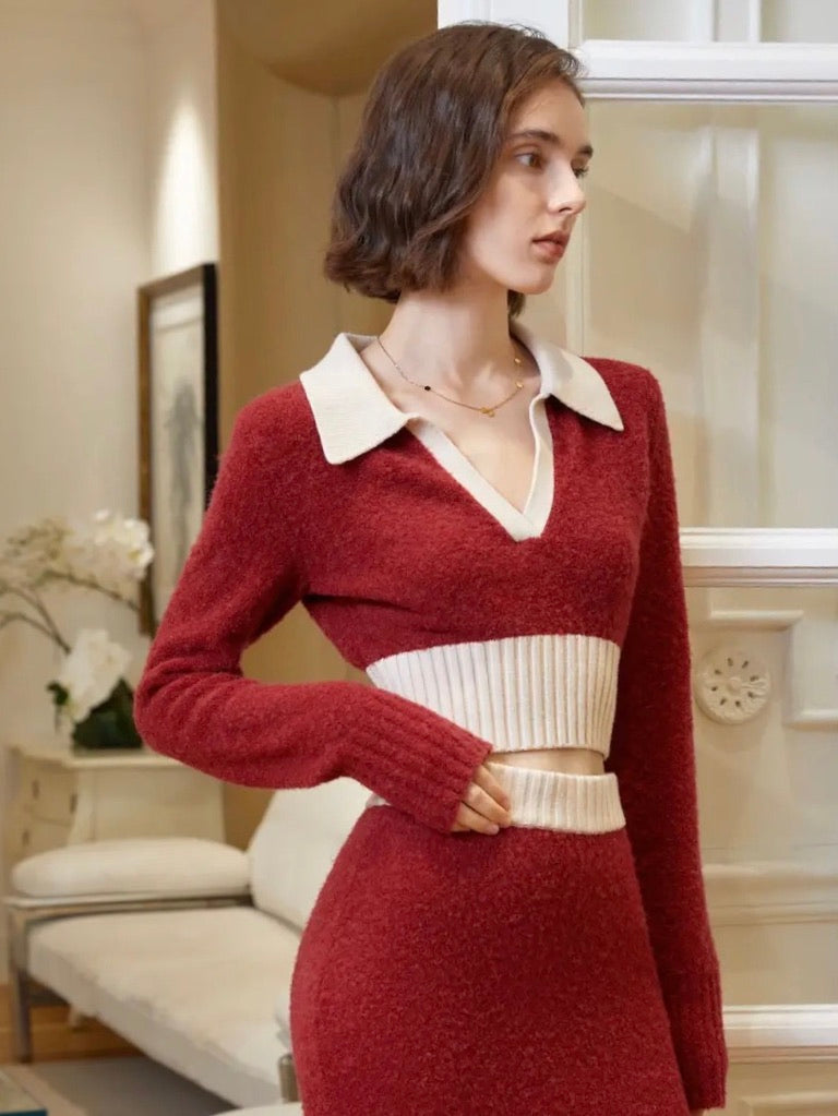 Simone Polo Knitted Top in Red