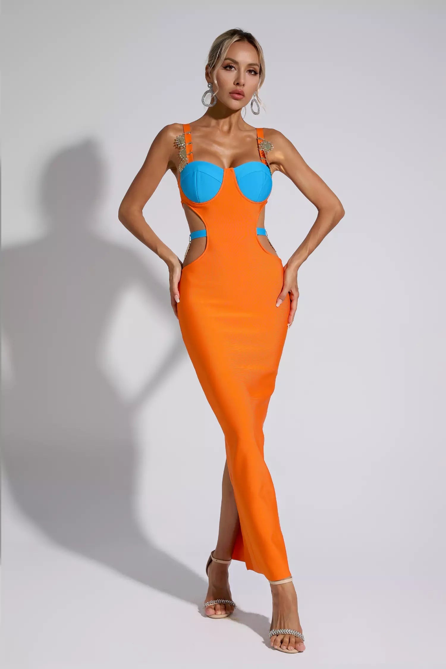 bandage orange dress Destiny Metallic Maxi – FancyAdd It the kind of Black Ruched Lace Sleeve Color:White / Nude All Over