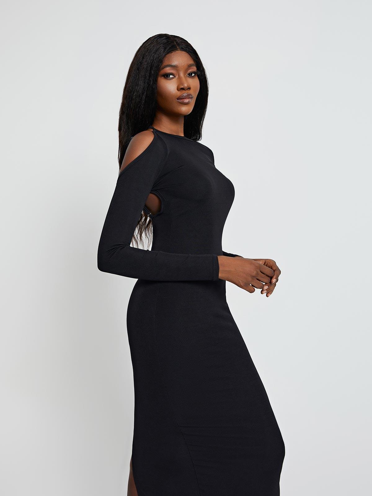 long sleeve backless midi dress Built-In Shapewear Midi | Long Sleeve Backless