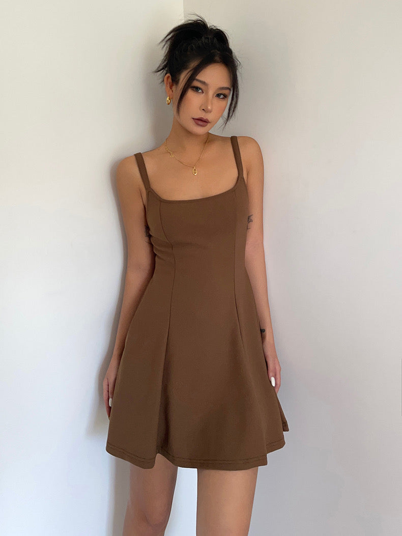 Tie Back Skater Dress in Brown