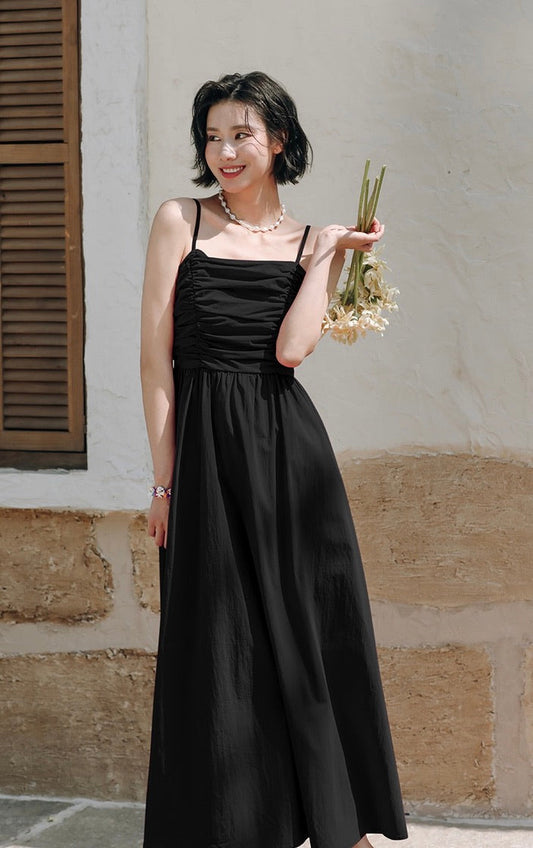 Rusching Cami Maxi Dress in Black