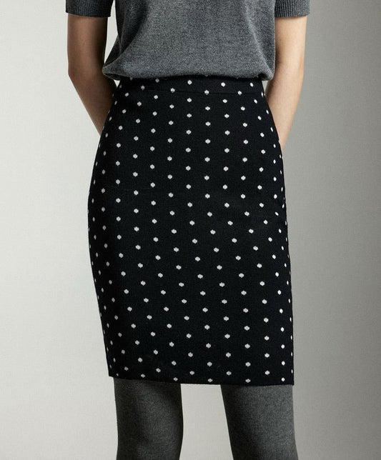 Polka Bodycon Knit Skirt in Black