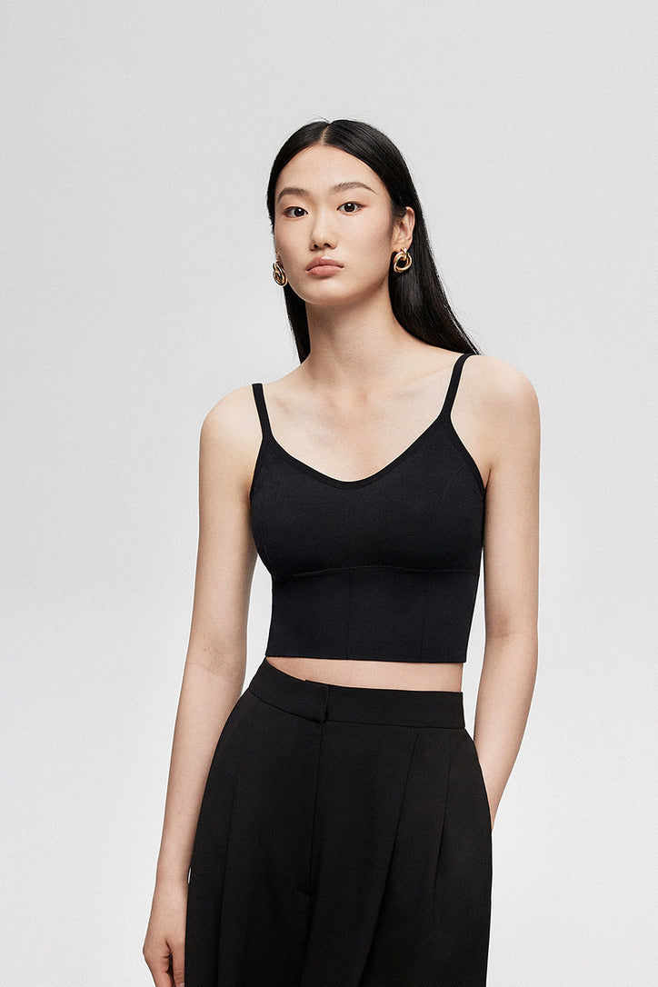 Shelf Bra Cropped Cami Top in Black