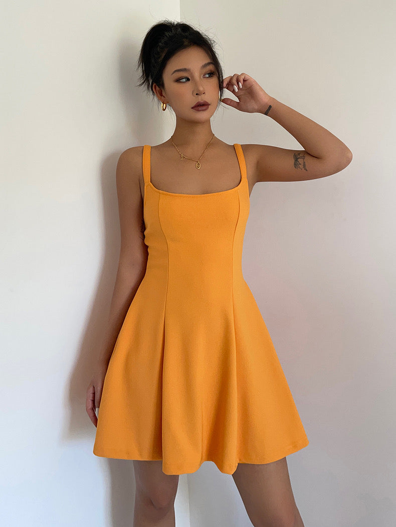 Tie Back Skater Dress in Yellow