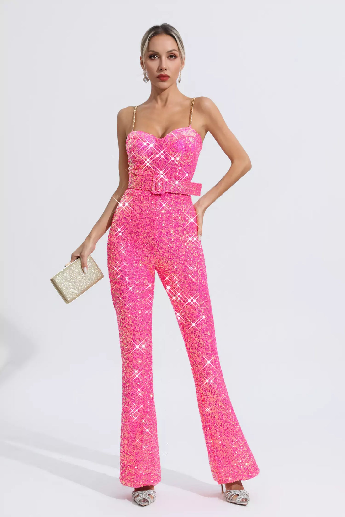 Fallon Rose Red Sequins Jumpsuit