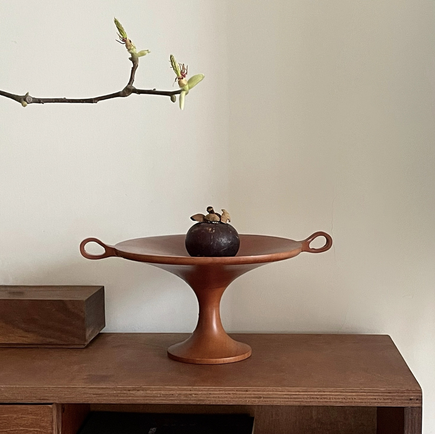 Vintage Wooden Tray with Oriental Design