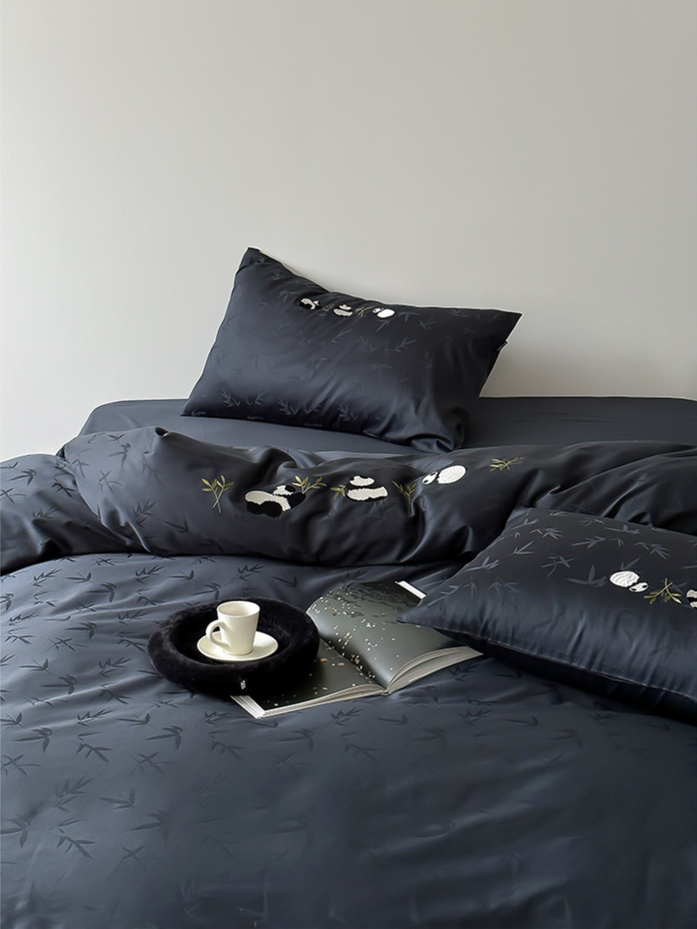 Elegant Panda & Bamboo Embroidery Cotton Bedding Set